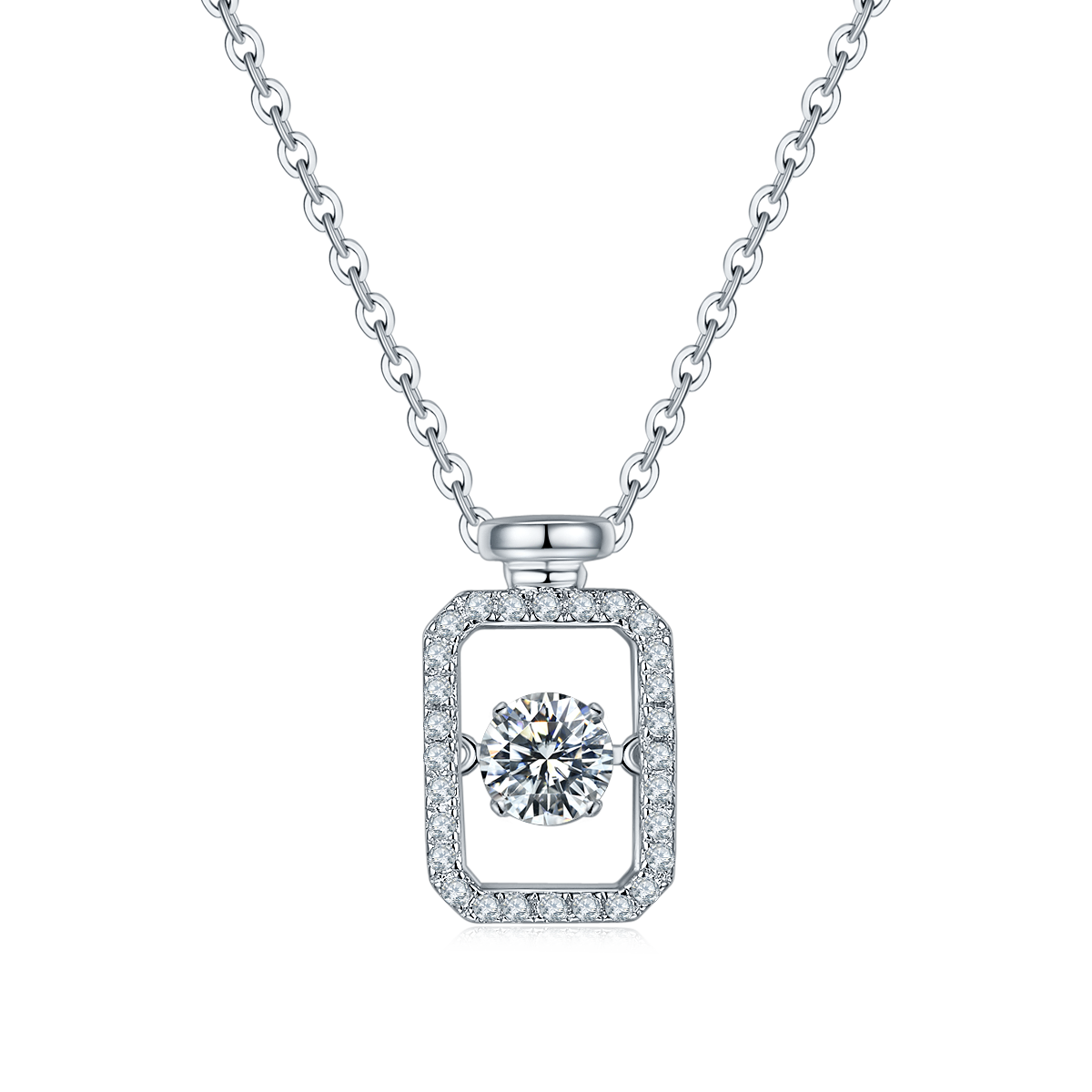 Smart perfume bottle S925 silver plated white gold Moissanite necklace 50 points Level D